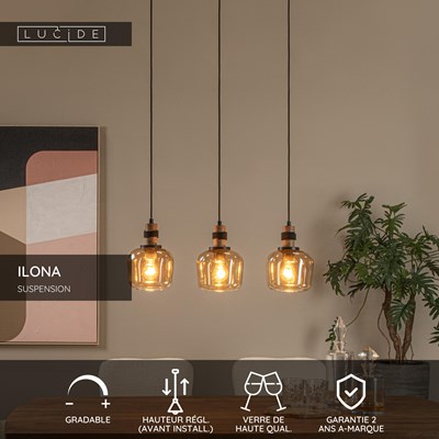 Lucide ILONA - Suspension - 3xE27 - Ambre